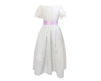 Foto 1 | Vestido De Primera Comunión Carana Off White Con Flores En Espalda Manga Corta Talla 10 Listón Color Violeta