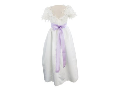 Foto 2 | Vestido De Primera Comunión Carana Off White Con Flores En Espalda Manga Corta Talla 10 Listón Color Violeta