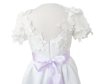 Foto 3 | Vestido De Primera Comunión Carana Off White Con Flores En Espalda Manga Corta Talla 10 Listón Color Violeta