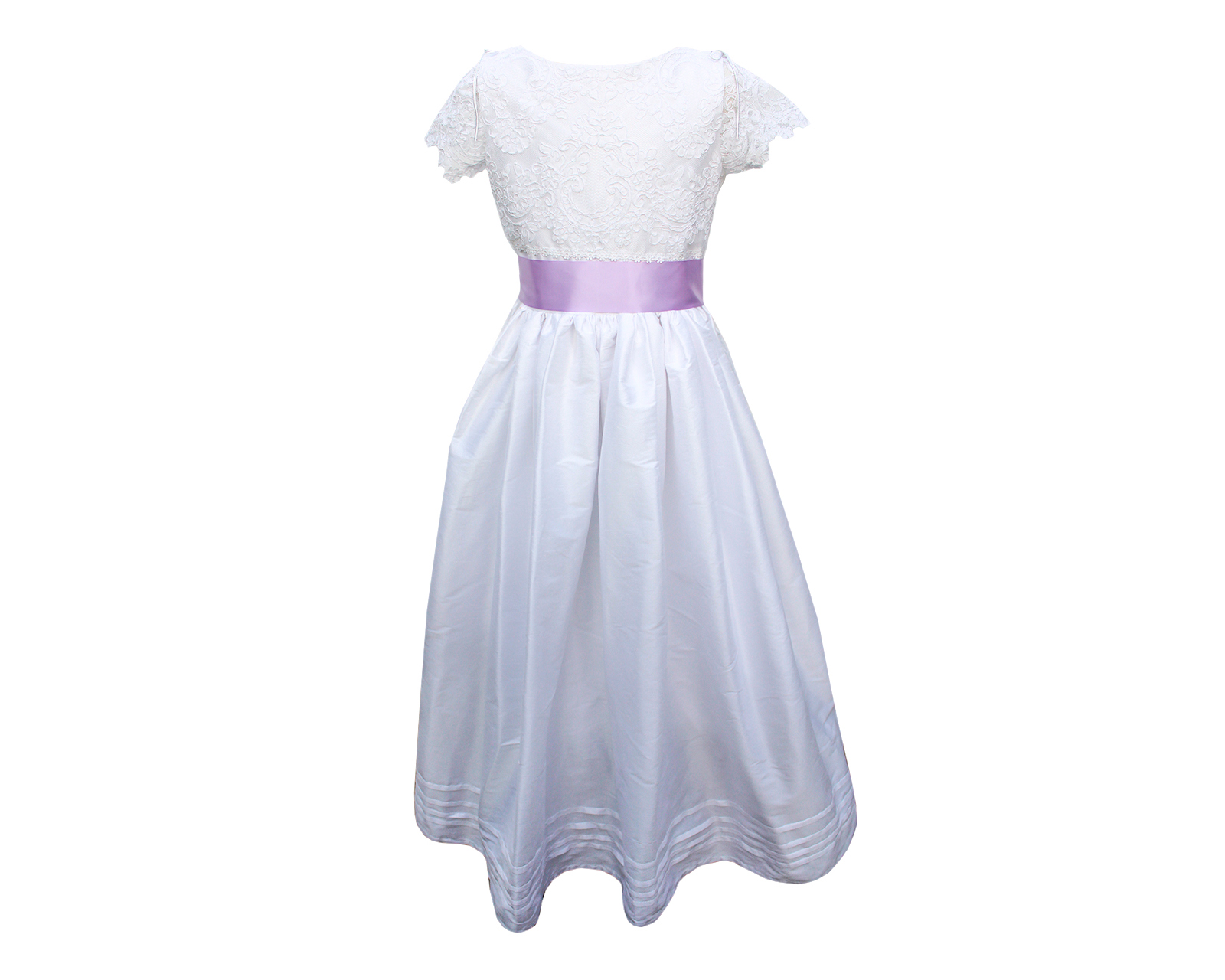 Foto 2 pulgar | Vestido De Primera Comunión Carana Tela Shantung Bordado Cuerpo Y Mangas Color Blanco Listón Violeta T12