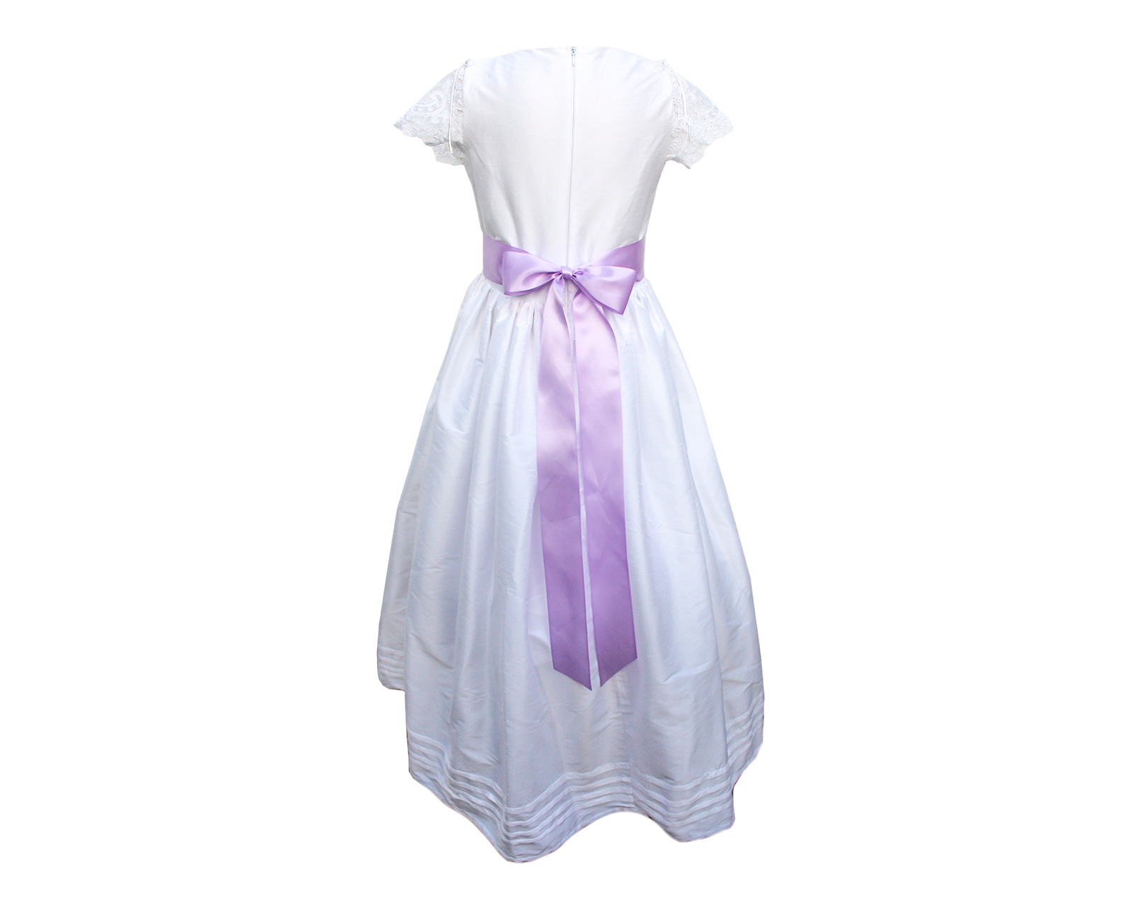 Foto 3 pulgar | Vestido De Primera Comunión Carana Tela Shantung Bordado Cuerpo Y Mangas Color Blanco Listón Violeta T12