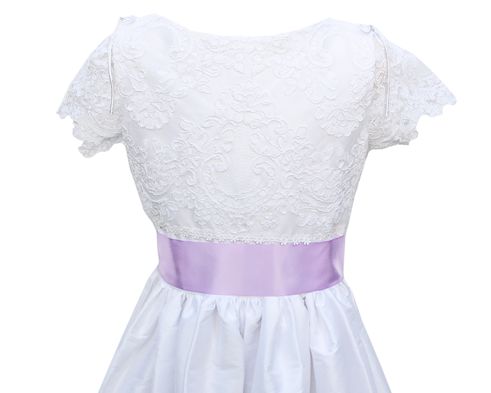 Foto 4 pulgar | Vestido De Primera Comunión Carana Tela Shantung Bordado Cuerpo Y Mangas Color Blanco Listón Violeta T12