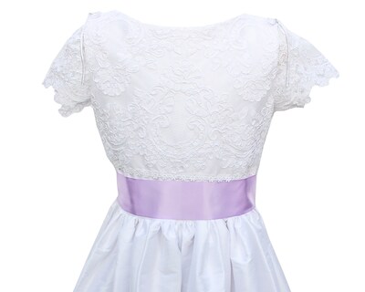 Foto 3 | Vestido De Primera Comunión Carana Tela Shantung Bordado Cuerpo Y Mangas Color Blanco Listón Violeta T12