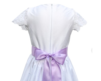 Foto 4 | Vestido De Primera Comunión Carana Tela Shantung Bordado Cuerpo Y Mangas Color Blanco Listón Violeta T12