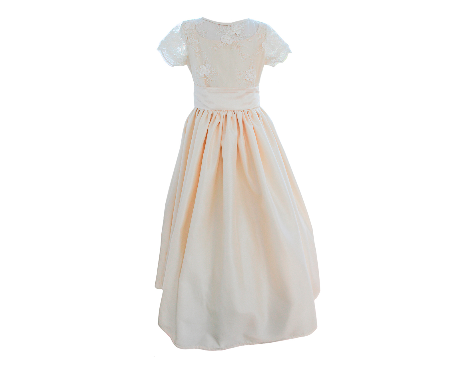 Vestido De Primera Comunión Carana  Shantung Color Vainilla Tela Bordada En Cuerpo T10