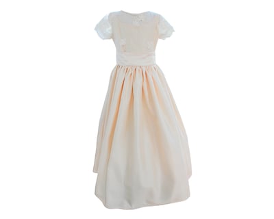 Foto 1 | Vestido De Primera Comunión Carana Shantung Color Vainilla Tela Bordada En Cuerpo T10