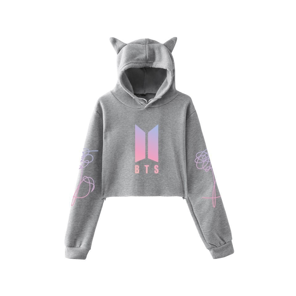 Venta Internacional - Suéter Corto con Orejas de Gato de Soporte Bts $412