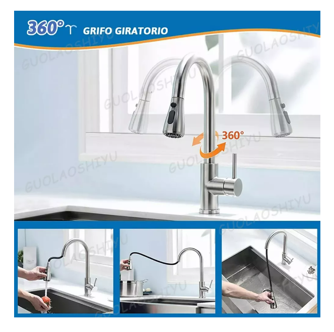Foto 3 pulgar | Llave De Cocina  Wünd Grifo Mezclador Para Fregadero Flexible Color Plata