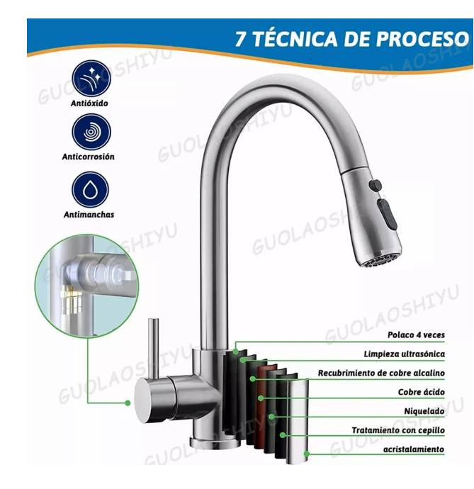Foto 5 pulgar | Llave De Cocina  Wünd Grifo Mezclador Para Fregadero Flexible Color Plata