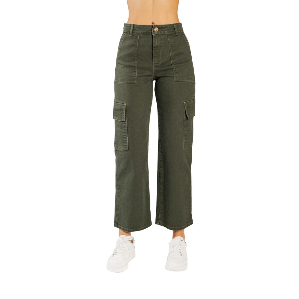 Pantalon Cargo Color Verde Militar De Mezclilla Stretch Y Tiro Alto Jeanswest 9518c Verde Oscuro