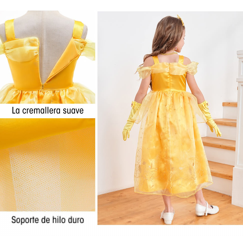 Foto 3 pulgar | Disfraz de Princesa Bella de Niña para Halloween Fiesta Cosplay o Cumpleaños