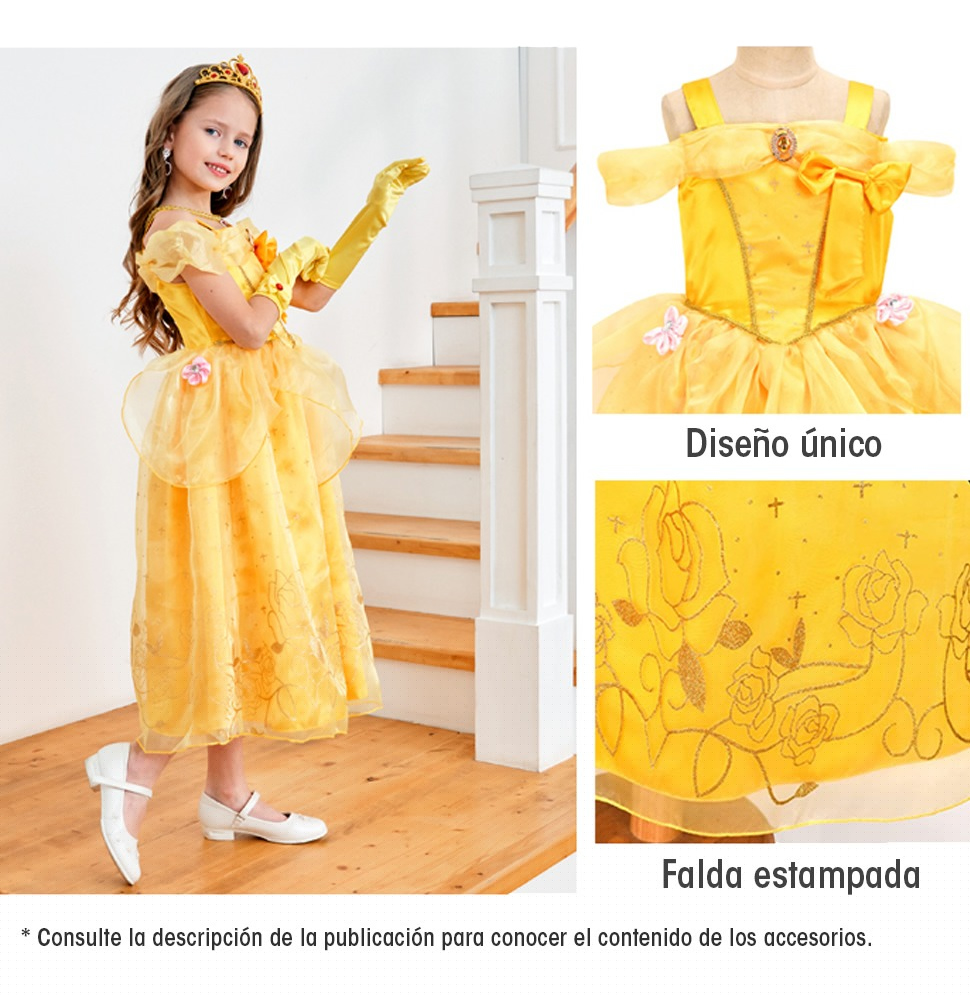 Foto 3 | Disfraz de Princesa Bella de Niña para Halloween Fiesta Cosplay o Cumpleaños