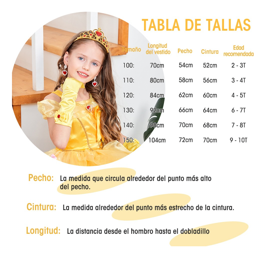 Foto 5 pulgar | Disfraz de Princesa Bella de Niña para Halloween Fiesta Cosplay o Cumpleaños
