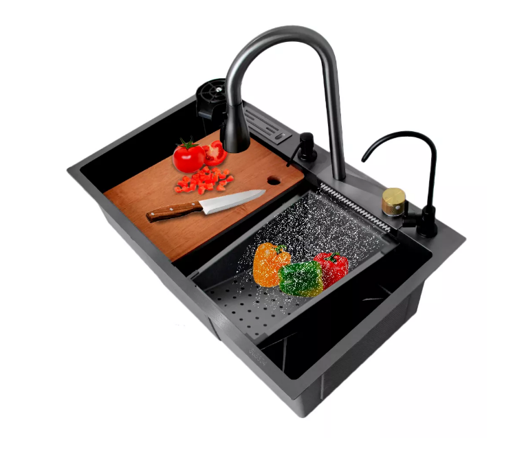 Foto 1 | Fregadero De Cocina Acero Inoxidable Tarja Cascada Color Negro