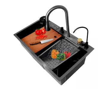 Foto 1 | Fregadero De Cocina Acero Inoxidable Tarja Cascada Color Negro