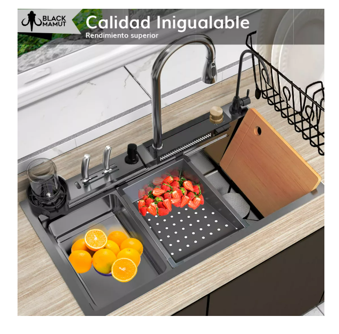 Foto 3 pulgar | Fregadero De Cocina Acero Inoxidable Tarja Cascada Color Negro
