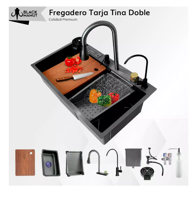 Foto 4 pulgar | Fregadero De Cocina Acero Inoxidable Tarja Cascada Color Negro
