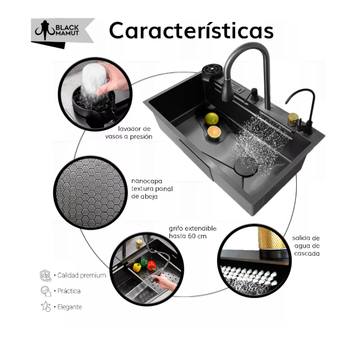 Foto 5 pulgar | Fregadero De Cocina Acero Inoxidable Tarja Cascada Color Negro