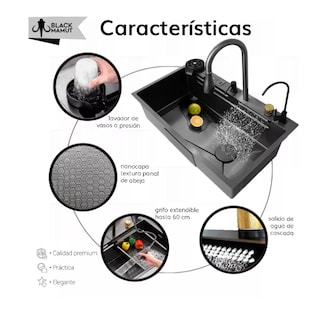 Foto 4 | Fregadero De Cocina Acero Inoxidable Tarja Cascada Color Negro