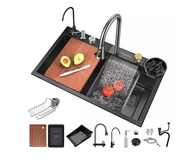 Foto 1 | Fregadero De Cocina De Acero Inoxidable Con Accesorios 80x45 Tarja Cocina Wünd Color Negro