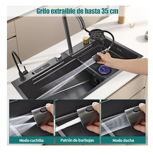 Foto 3 | Fregadero De Cocina De Acero Inoxidable Con Accesorios 80x45 Tarja Cocina Wünd Color Negro