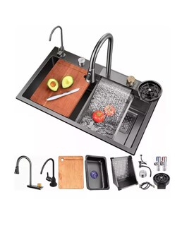 Foto 1 | Fregadero De Cocina De Acero Inoxidable Con Accesorios 80x45 Tarja Cocina Wünd Color Negro