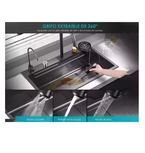 Foto 3 pulgar | Fregadero De Cocina De Acero Inoxidable Con Accesorios 80x45 Tarja Cocina Wünd Color Negro