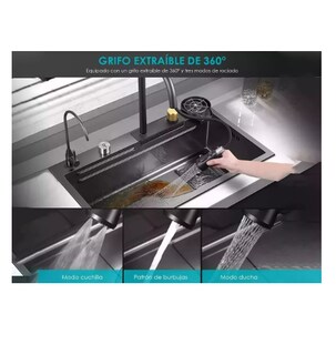 Foto 2 | Fregadero De Cocina De Acero Inoxidable Con Accesorios 80x45 Tarja Cocina Wünd Color Negro