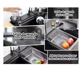 Foto 4 | Fregadero De Cocina De Acero Inoxidable Con Accesorios 80x45 Tarja Cocina Wünd Color Negro