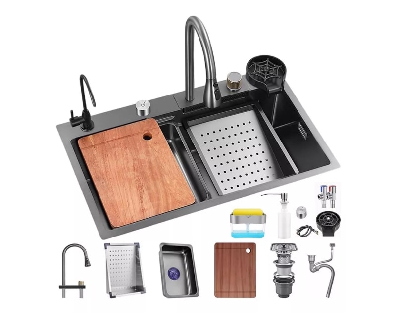 Fregadero De Cocina De Acero Inoxidable Con Accesorios 68x45 Color Gris Wünd