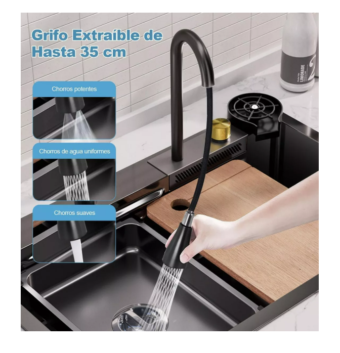 Foto 4 pulgar | Fregadero De Cocina De Acero Inoxidable Con Accesorios 68x45 Color Gris Wünd
