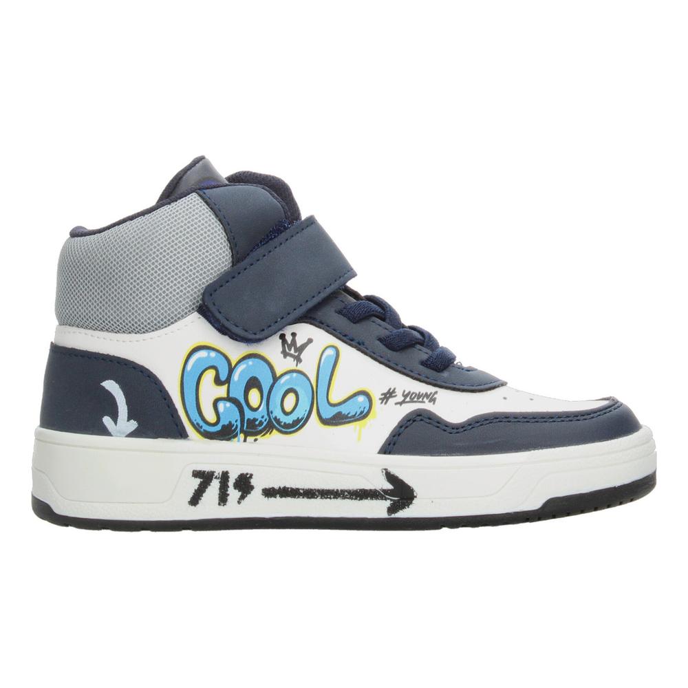 Foto 2 pulgar | Tenis Niño Vavito Grafiti Azul Marino Mid Cut Tipo Bota Casual Streetwear Moderno Original Sneakers Blanco