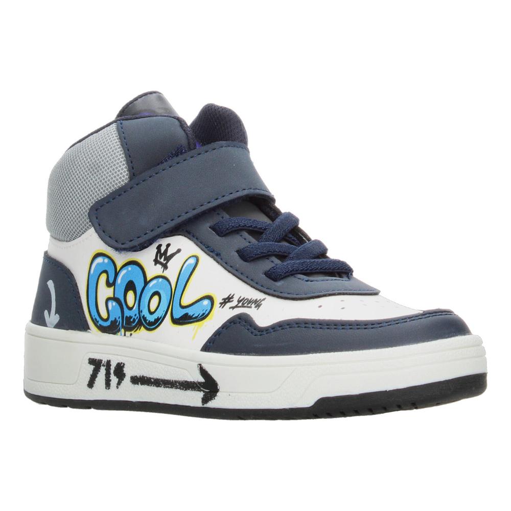 Foto 3 pulgar | Tenis Niño Vavito Grafiti Azul Marino Mid Cut Tipo Bota Casual Streetwear Moderno Original Sneakers Blanco