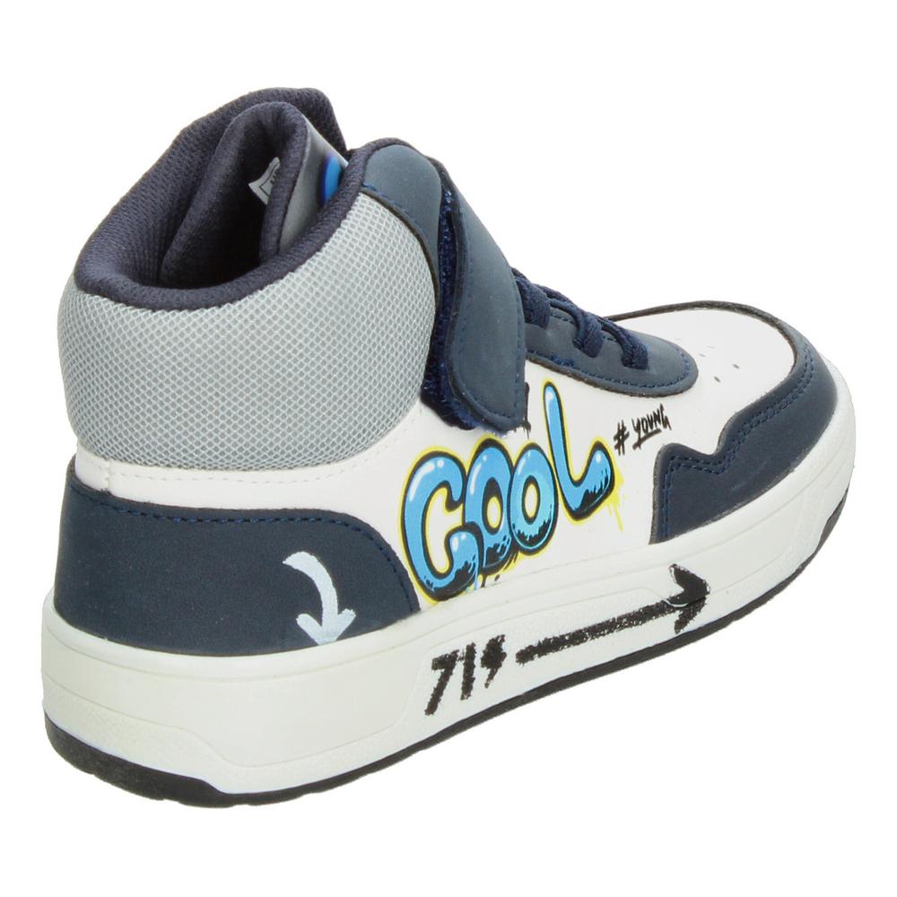 Foto 4 pulgar | Tenis Niño Vavito Grafiti Azul Marino Mid Cut Tipo Bota Casual Streetwear Moderno Original Sneakers Blanco