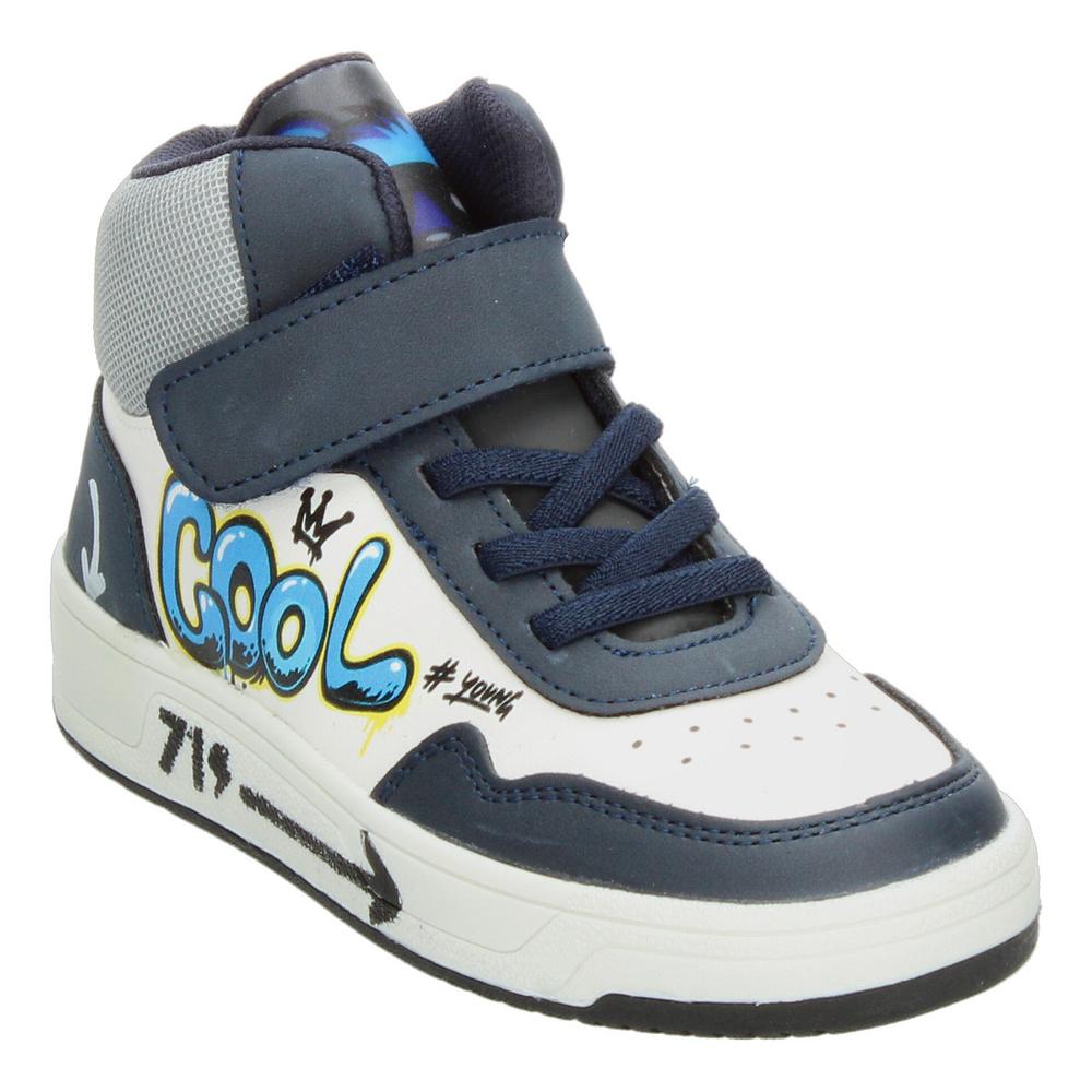 Foto 5 pulgar | Tenis Niño Vavito Grafiti Azul Marino Mid Cut Tipo Bota Casual Streetwear Moderno Original Sneakers Blanco