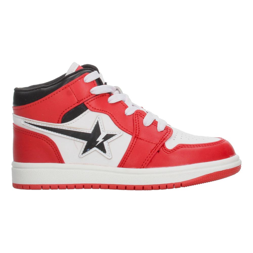 Foto 1 | Tenis Niño Vavito Rojo Blanco Tipo Bota Diseño De Estrella Casual Sneakers Cintas Ajustables Blanco