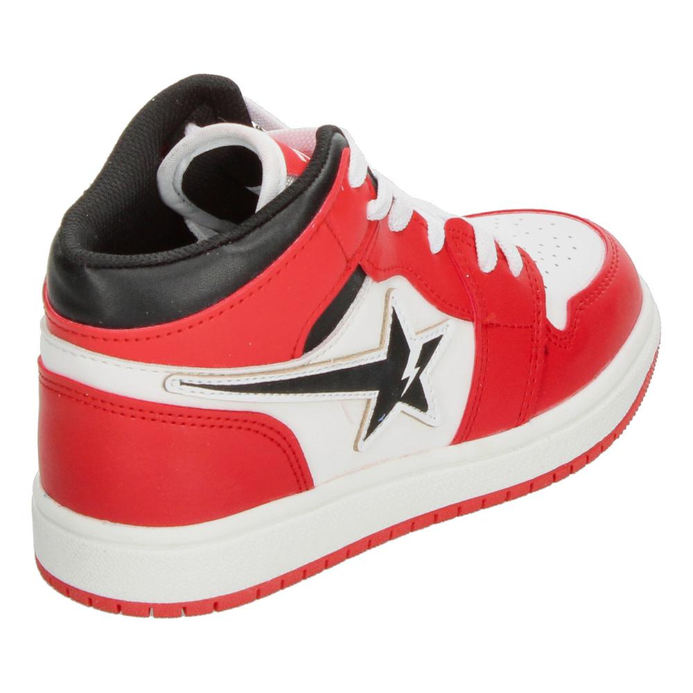 Foto 4 pulgar | Tenis Niño Vavito Rojo Blanco Tipo Bota Diseño De Estrella Casual Sneakers Cintas Ajustables Blanco