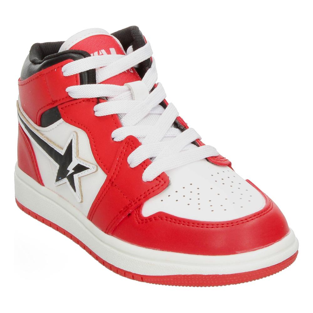 Foto 5 pulgar | Tenis Niño Vavito Rojo Blanco Tipo Bota Diseño De Estrella Casual Sneakers Cintas Ajustables Blanco