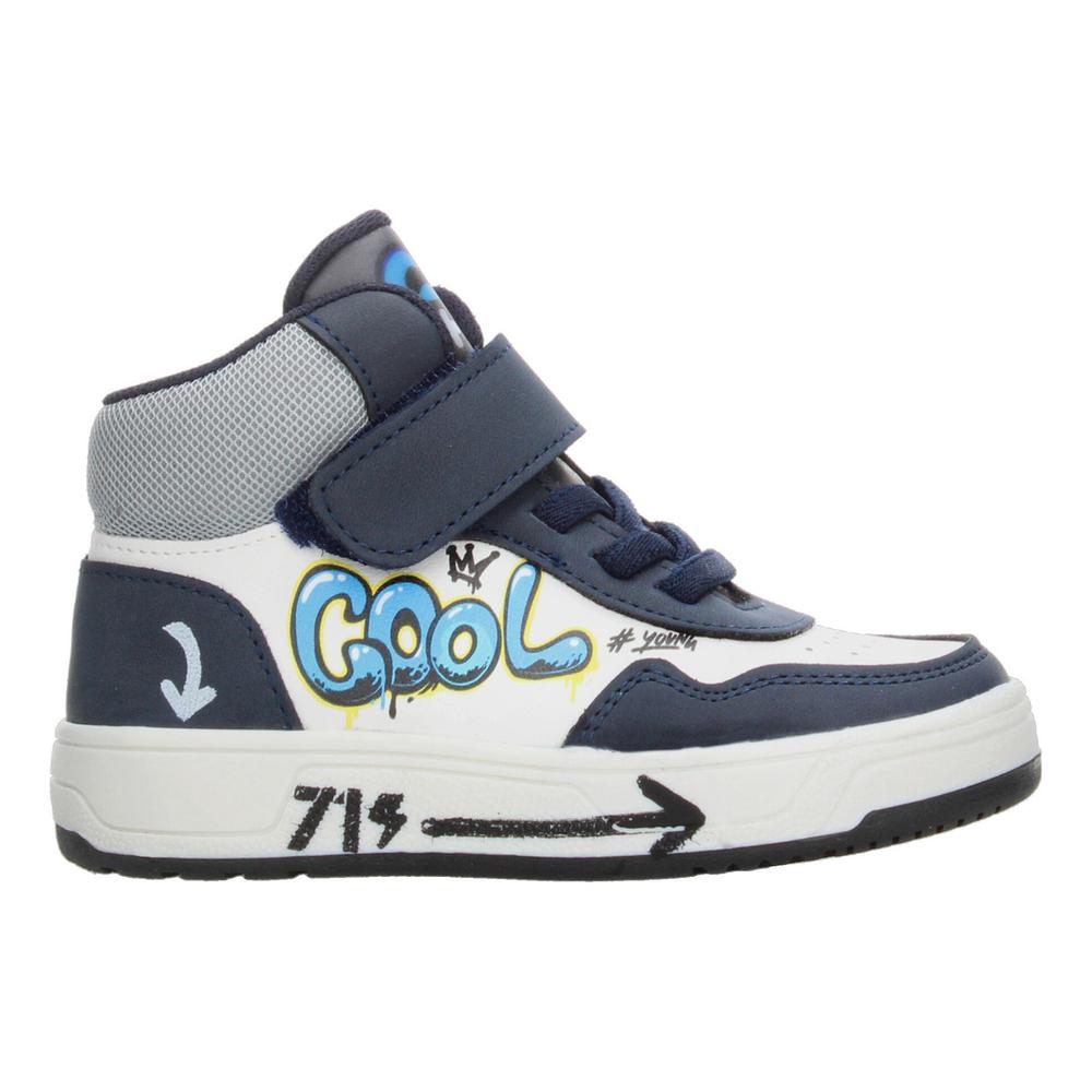 Foto 2 pulgar | Tenis Niño Toddler Vavito Grafiti Azul Marino Mid Cut Tipo Bota Casual Cintas Velcro Ajustable Blanco