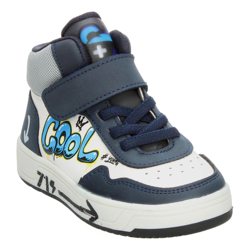 Foto 5 pulgar | Tenis Niño Toddler Vavito Grafiti Azul Marino Mid Cut Tipo Bota Casual Cintas Velcro Ajustable Blanco