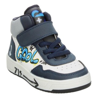 Foto 4 | Tenis Niño Toddler Vavito Grafiti Azul Marino Mid Cut Tipo Bota Casual Cintas Velcro Ajustable Blanco
