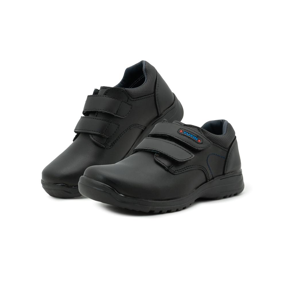 Foto 2 pulgar | Zapato Escolar Yuyin Para Niño Piel Con Ajuste Velcro Negro Negro