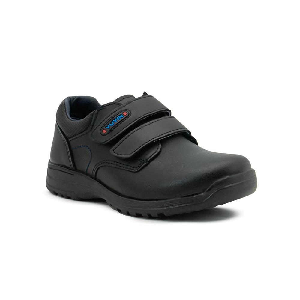 Foto 5 pulgar | Zapato Escolar Yuyin Para Niño Piel Con Ajuste Velcro Negro Negro