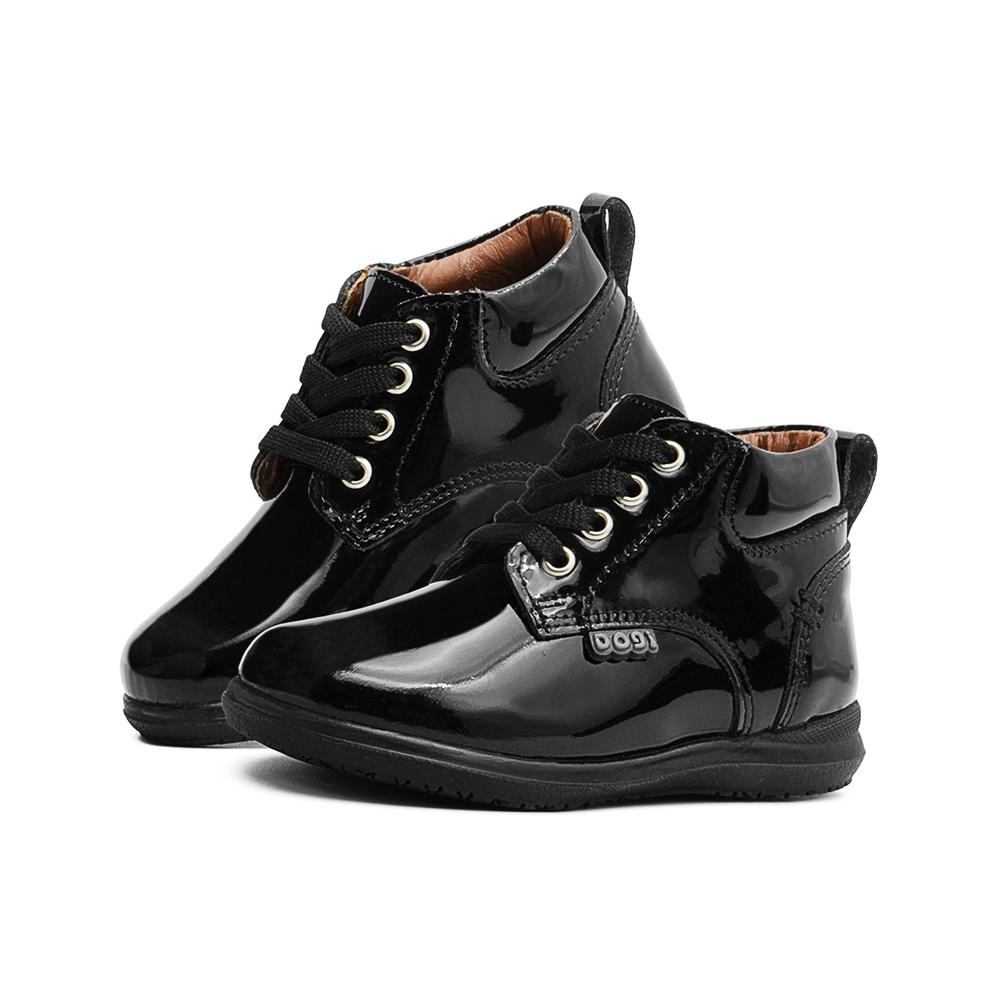 Foto 2 pulgar | Zapato Bota Escolar Para Niño Dogi Charol Negro Soporte Arco Negro