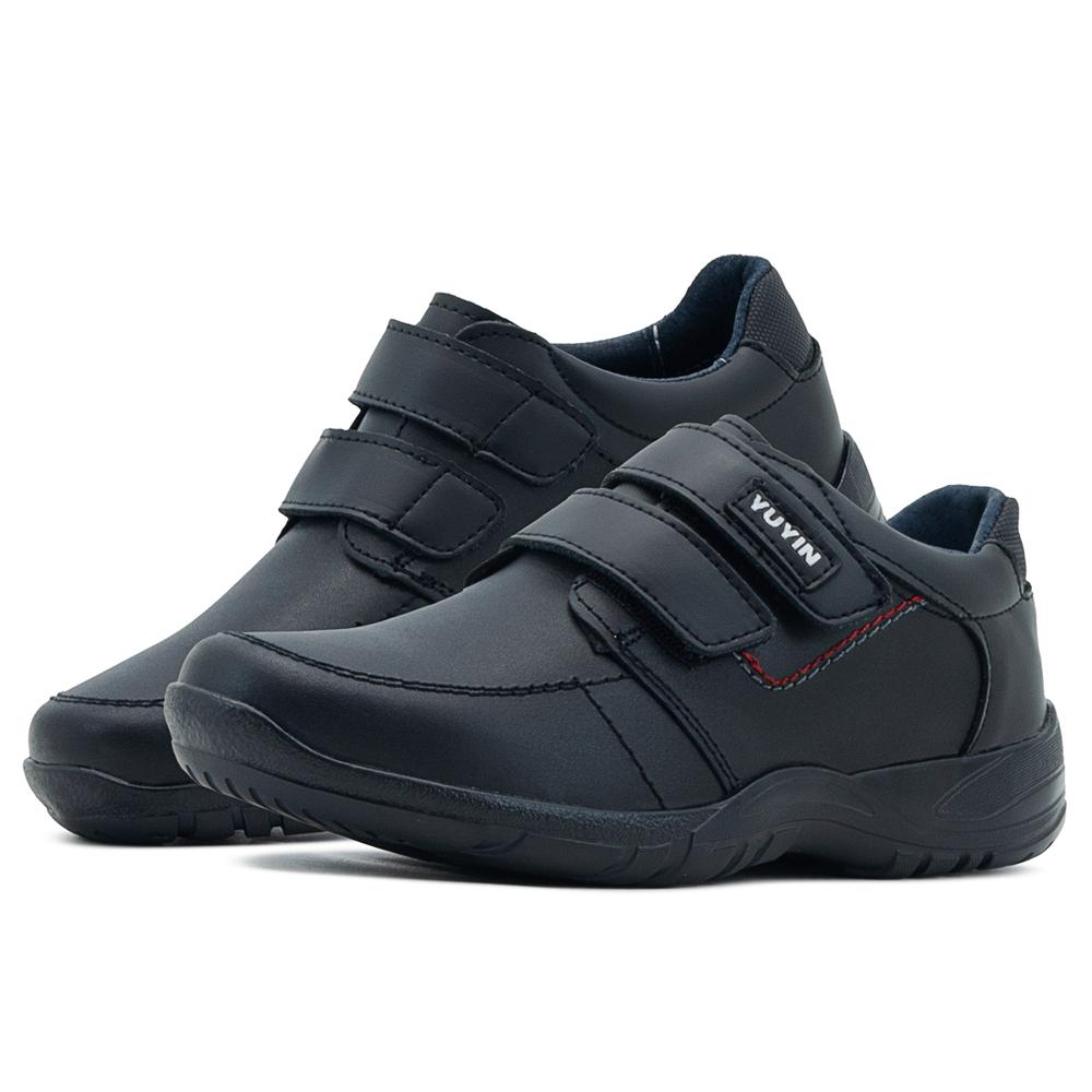 Foto 2 pulgar | Zapato Escolar Para Niño 100% Piel Antiderrapante Con Velcro Negro