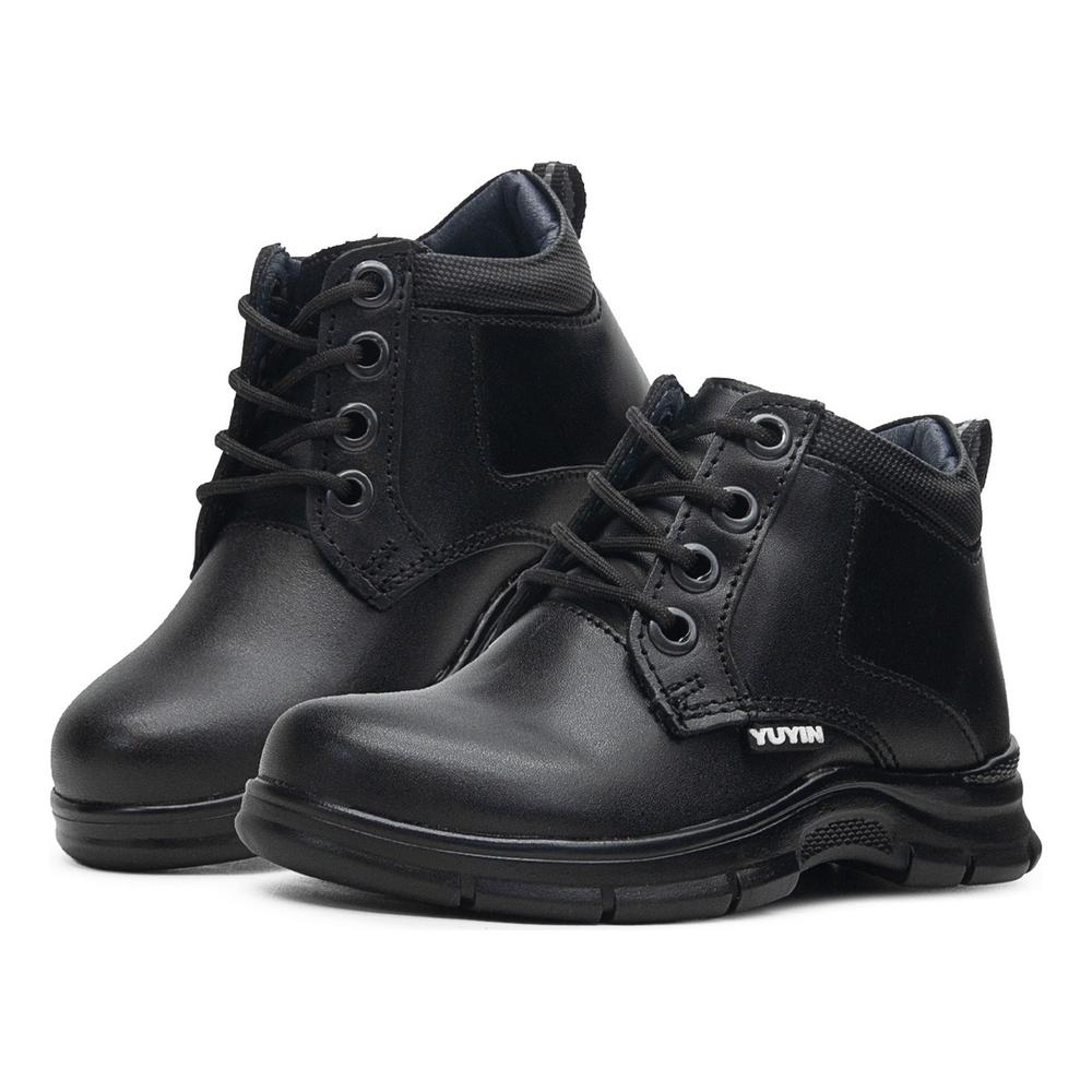 Bota Escolar Niño Piel Cordones Vacuno Plantilla Confort Negro