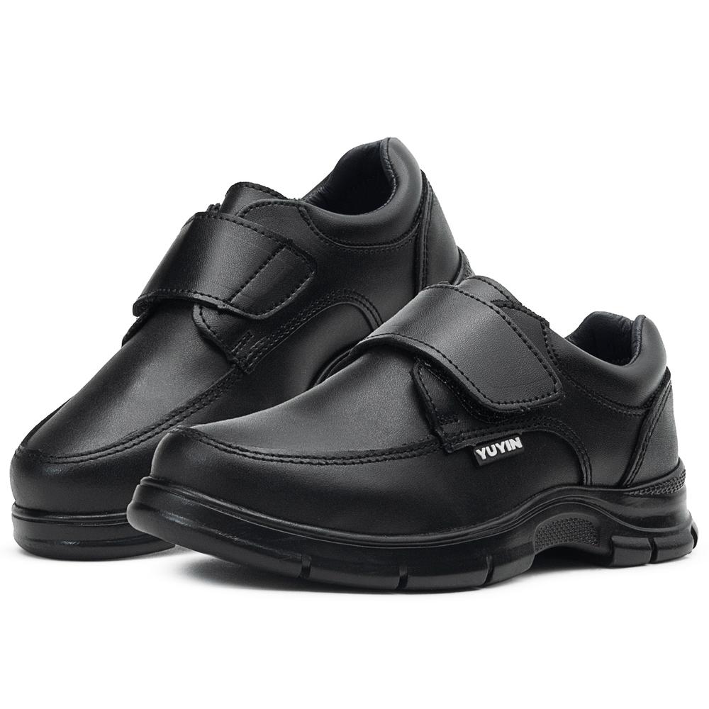 Foto 2 pulgar | Zapato Escolar Para Niño Antiderrapante Con Velcro De Piel Negro