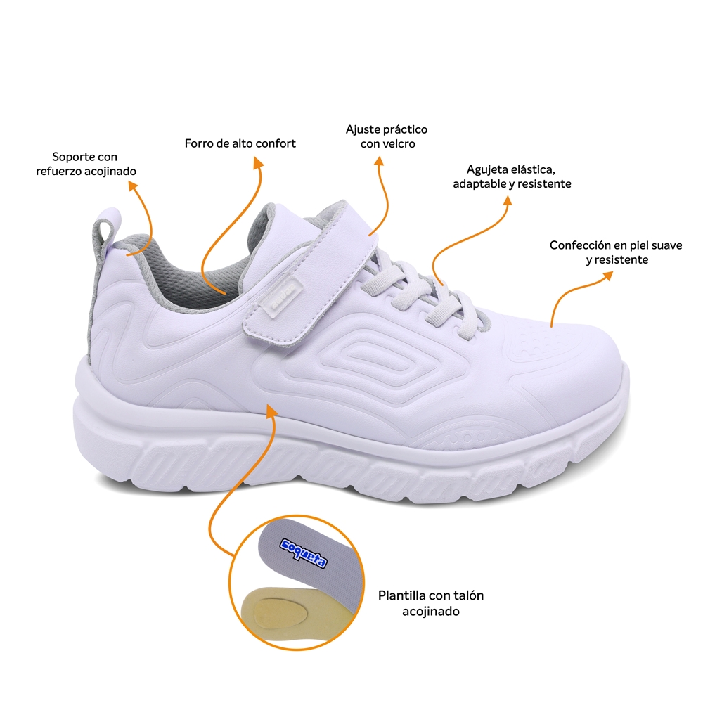 Foto 2 | Tenis Escolar Audaz Para Niño En Piel Blanco Balú Con Diseño Texturizado