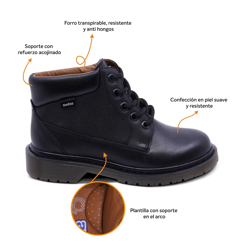 Foto 3 pulgar | Bota Escolar Audaz Para Niño De Piel Negro Martín Con Agujetas
