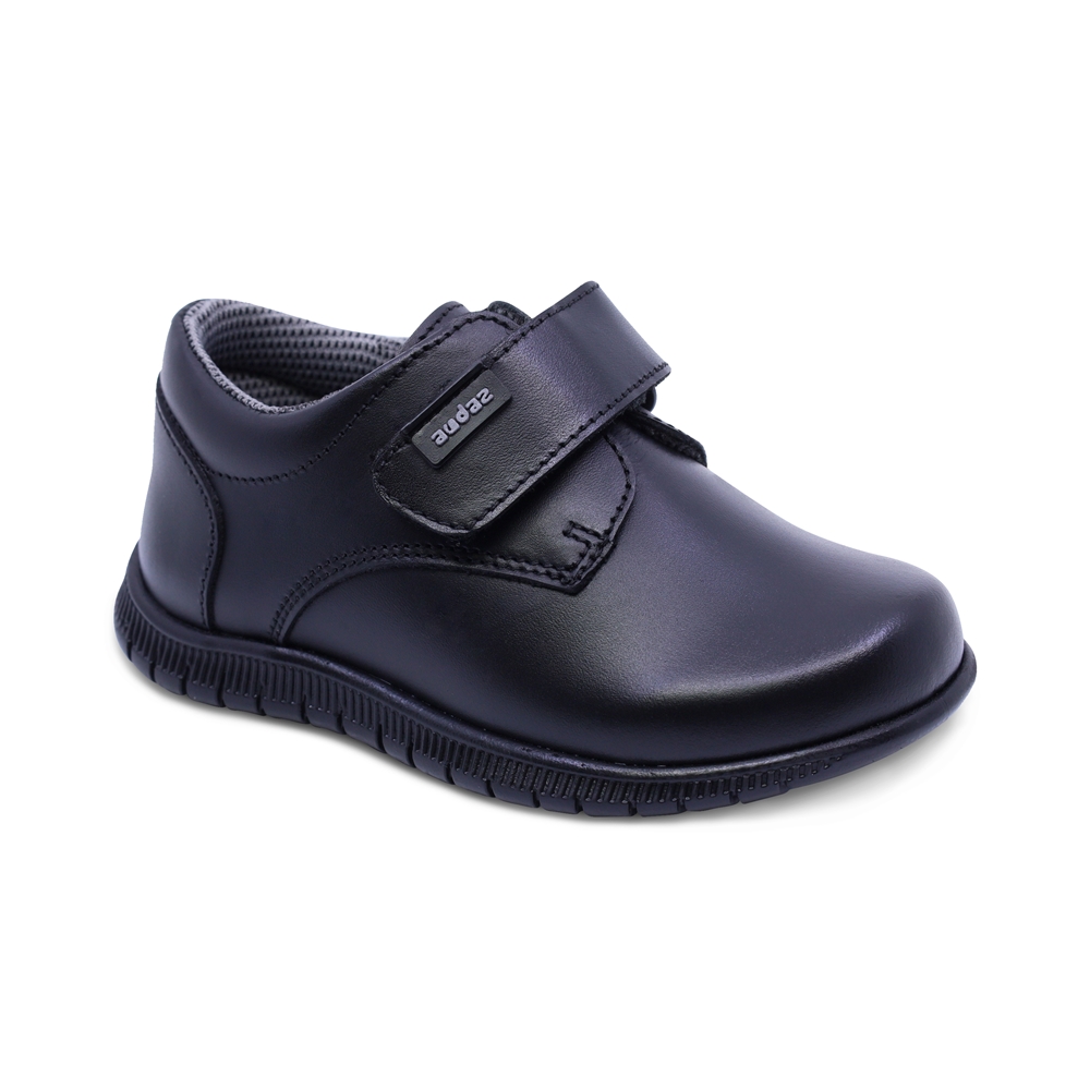 Zapato Escolar Audaz Para Niño De Piel Negro Click Con Tira De Contacto